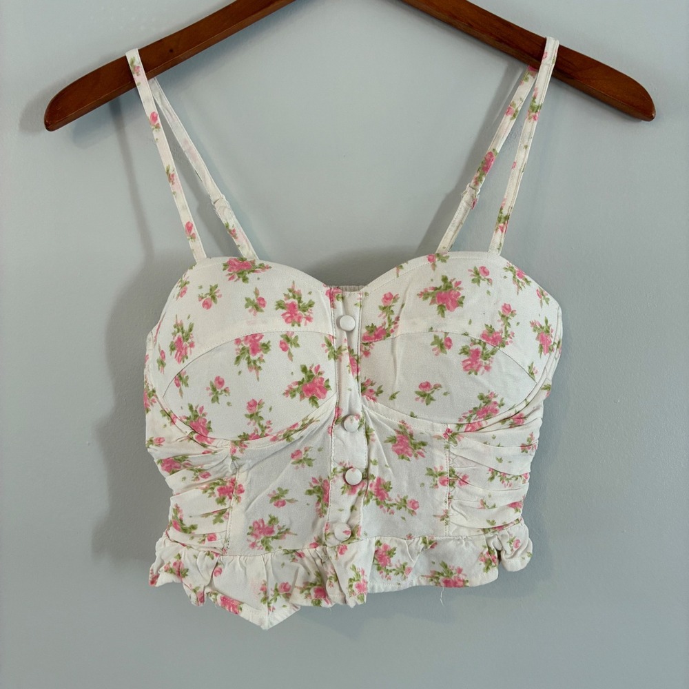 Sim & Sam Floral Bustier Crop Top S Cottage Coquette Romantic Fairycore Festival